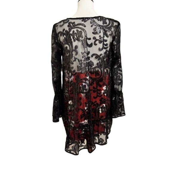 Free People Falling Flowers Frock Mini Dress Red Black Sequins Oversized Size XS - Picture 2 of 7